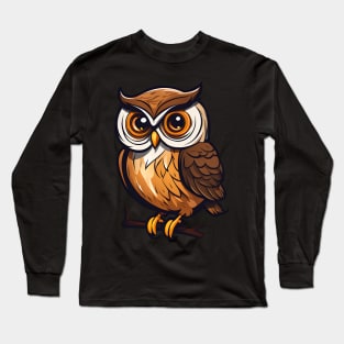 Nocturnal Enigma: Little Owl Illustration Long Sleeve T-Shirt